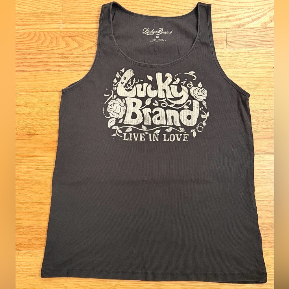 Lucky Brand Black Tank Top with Live in Love Graphic